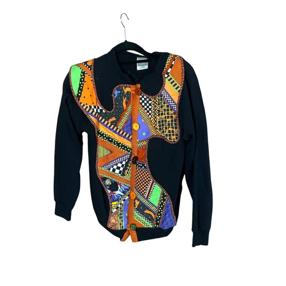 Vintage Halloween Art To Wear Reworked Cardigan Sweatshirt OOAK - Picture 1 of 10